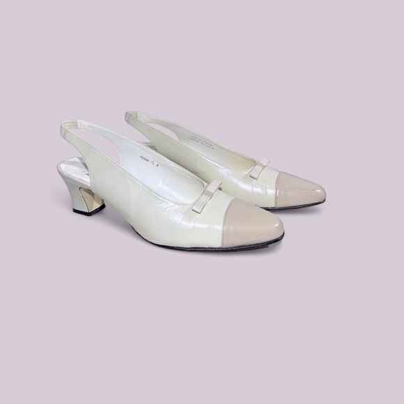 Vintage Leather Slingback Kitten Heel Sandals Neutrals Size 7.5 Women’s - Picture 5 of 10